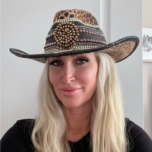 Chic Leopard Print Hat with Beaded Accents
